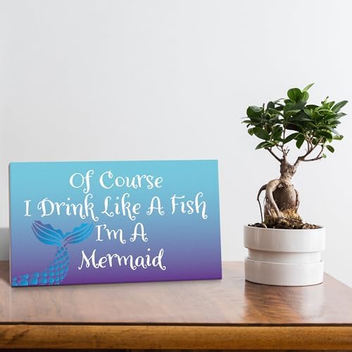 JennyGems Mermaid Drink Like A Fish Wooden Sign