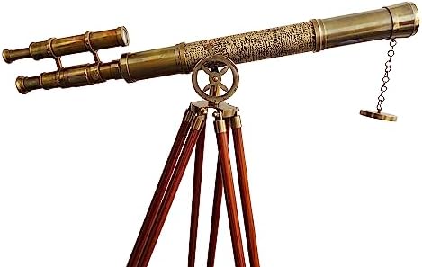 Handcrafted Nautical Brass Telescope with Wooden Tripod Stand