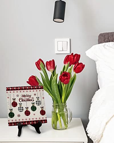 Christmas Desk Decor with Wooden Stand Plaque