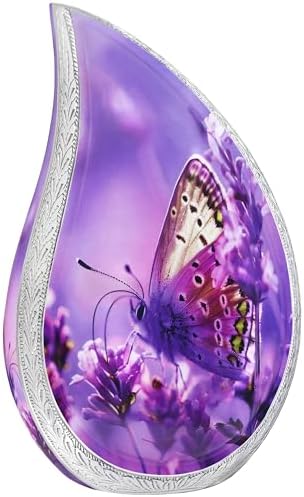 Purple Butterfly Cremation Urn for Human Ashes Teardrop Design Large