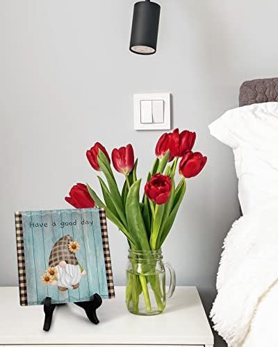 Wooden Stand Desk Decor Sign with Flowers Have a Good Day