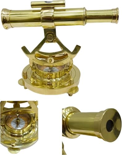 Shiny Brass Nautical Alidade with Compass Telescope Decor