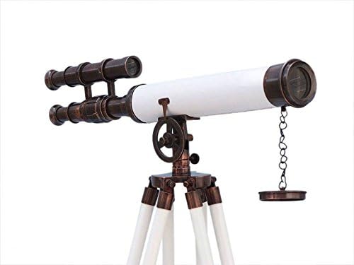 Brass Double Barrel Telescope with Wooden Tripod Stand for Home Decor