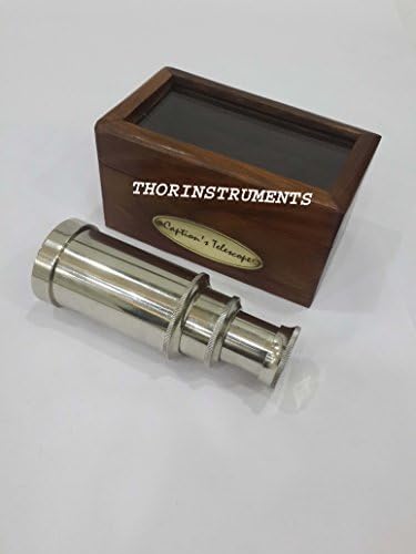 6 Inch Handheld Brass Telescope with Brown Wooden Box