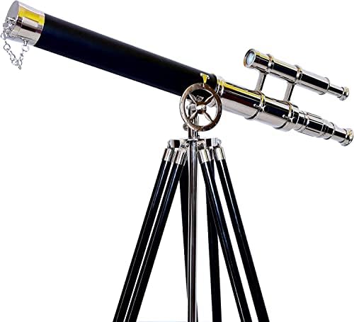 Vintage Nautical Brass Telescope with Black Tripod