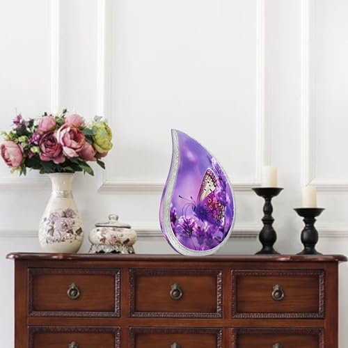 Purple Butterfly Cremation Urn for Human Ashes Teardrop Design Large
