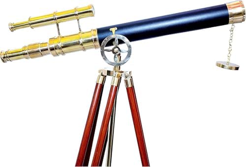 Vintage Brass Telescope with Wooden Nautical Tripod