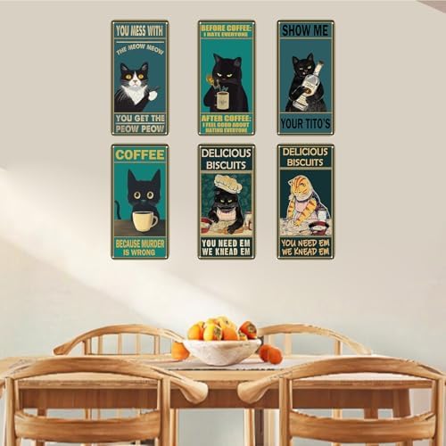 Wostod Funny Cat Retro Coffee Shop Wall Sign Decor 5x10 Inches 5Pcs