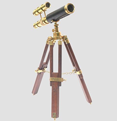Nautical Vintage Telescope Brass Finish Wooden Tripod