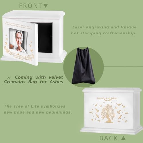 Cremation Urns for Human Ashes Adult Male or Female Wooden Frame White