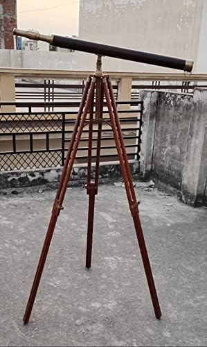 Nautical Telescope Brass Antique Finish Brown Leather Single Barrel Decorative