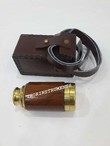 Nautical Brass Brown Wooden Spyglass Telescope with Leather Case