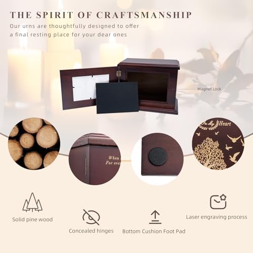 Cremation Urns for Human Ashes Walnut Wooden Urn with Picture Frame