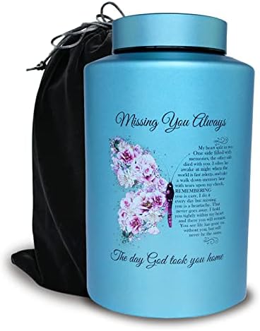 220 Lbs Capacity Large Cremation Urn with Butterfly Design and Velvet Pouch