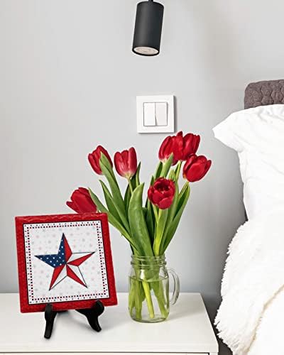 Independence Day Stars Desk Decor Ceramic Plaque with Wooden Stand