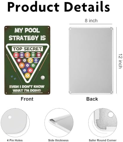 DZQUY Billiard Room Decor Tin Sign 8x12 Inches
