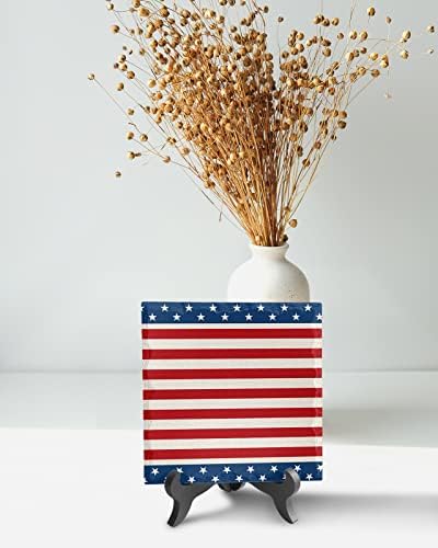 Independence Day Desk Decor Ceramic Plaque with Wooden Stand
