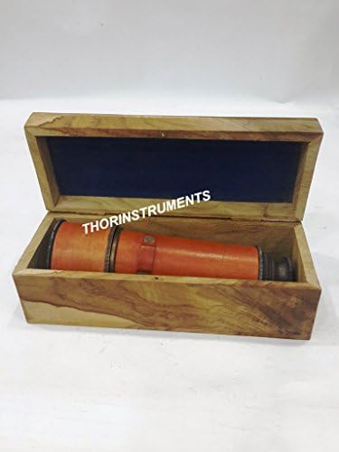 Antique Nautical Telescope with Red Leather and Wooden Box