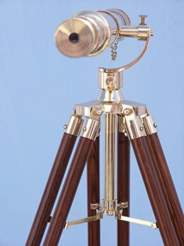 Nautical Designer Brass Telescope with Brown Tripod