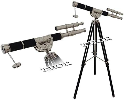 Solid Brass Double Barrel Telescope with Black Leather and Tripod
