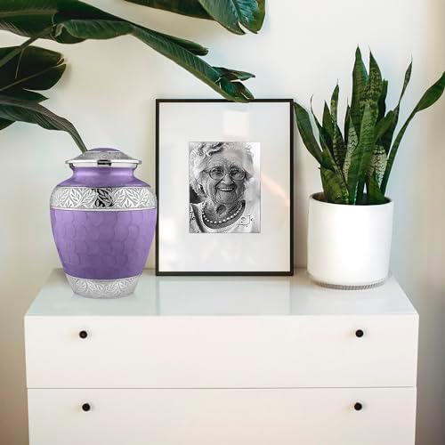 Trupoint Memorials Cremation Urn for Adult Ashes Lavender Decorative Urn with Silver Lining
