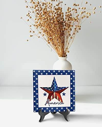 Independence Day Decorative Ceramic Table Plaque with Wooden Stand
