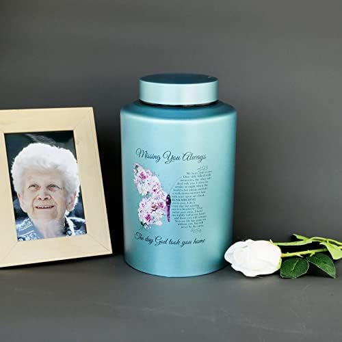 220 Lbs Capacity Large Cremation Urn with Butterfly Design and Velvet Pouch