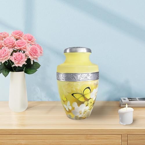 M MEILINXU Decorative Urn with Yellow Butterfly and Flowers - Large
