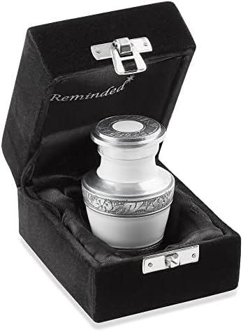 Reminded Small Cremation Urn White Silver Velvet Case Keepsake