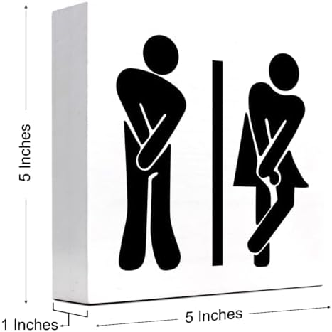 Funny Restroom Toilet Male Female Wood Block Sign Decor