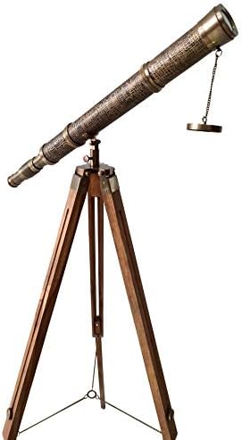 Antique Brass Textured Nautical Telescope Floor Standing Decor