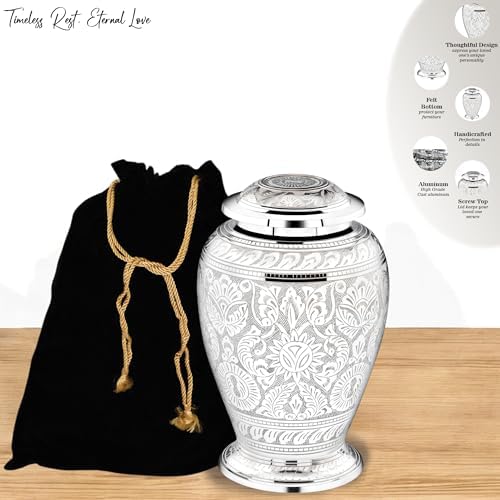 Forever Urns Adult Cremation Urn with Dove Texture 200 Cu In White Handcrafted