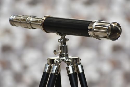 Nautical Style Brass Telescope with Wooden Tripod
