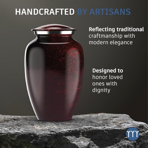 Handcrafted Cremation Urn for Human Ashes - Large Red Black Memorial Urn