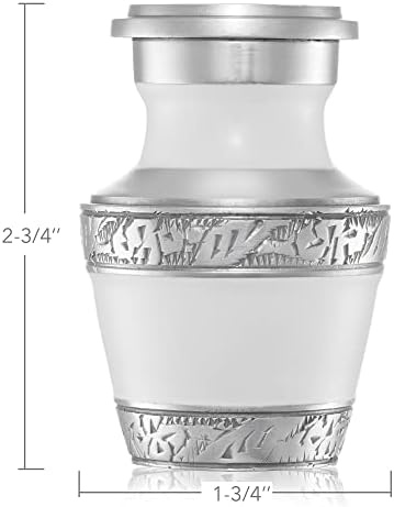 Reminded Small Cremation Urn White Silver Velvet Case Keepsake