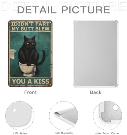 Funny Cat Bathroom Wall Art - 8x12 Inch Decor Sign