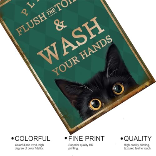 EMOHAT Funny Black Cat Flush Toilet Wall Sign Metal Decor