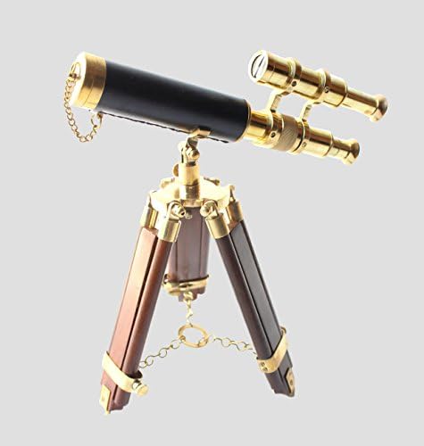 Nautical Vintage Telescope Brass Finish Wooden Tripod