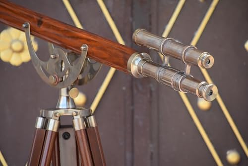 Vintage Double Barrel Telescope with Wooden Tripod