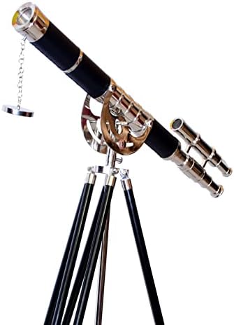 Floor Standing Vintage Brass Telescope Maritime Decor Double Barrel Tripod Stand