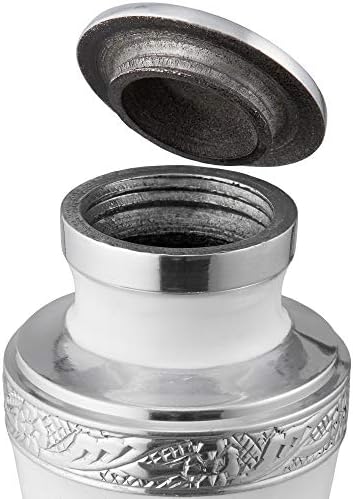 Reminded Mini Cremation Urns Set of 4 White and Silver with Velvet Case