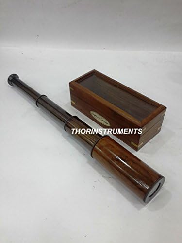 Royal Bronze Telescope with Brown Wooden Box Decor