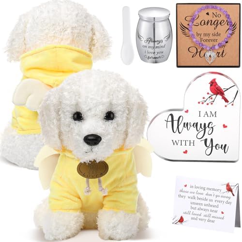 Kenning 5 Pcs Funeral Gift Set Cremation Stuffed Dog with Spoon and Tiny Urn Keepsake