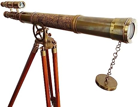 Handcrafted Nautical Brass Telescope with Wooden Tripod Stand