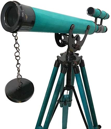 Brass Nautical Double Barrel Green Tripod Telescope for Home Decor