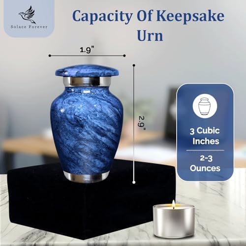 Small Urn for Ashes - Mini Cremation Urn for Human Remains Decorative Keepsake for Mom Dad Blue