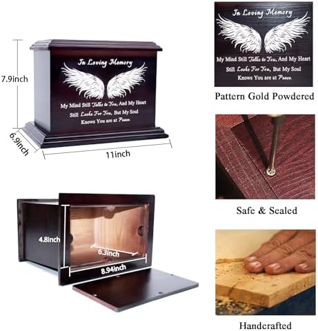 Wooden Ash Urn with Casket-Wing Design