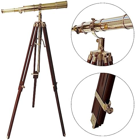 Shiny Brass Telescope with Wooden Stand