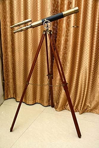 Maritime Antique Double Barrel Telescope with Wooden Tripod