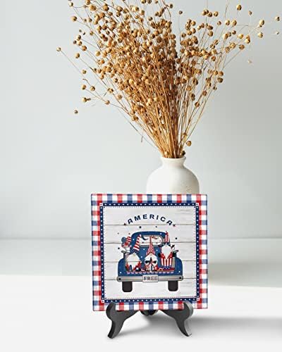 Independence Day Truck Wooden Stand Desk Decor